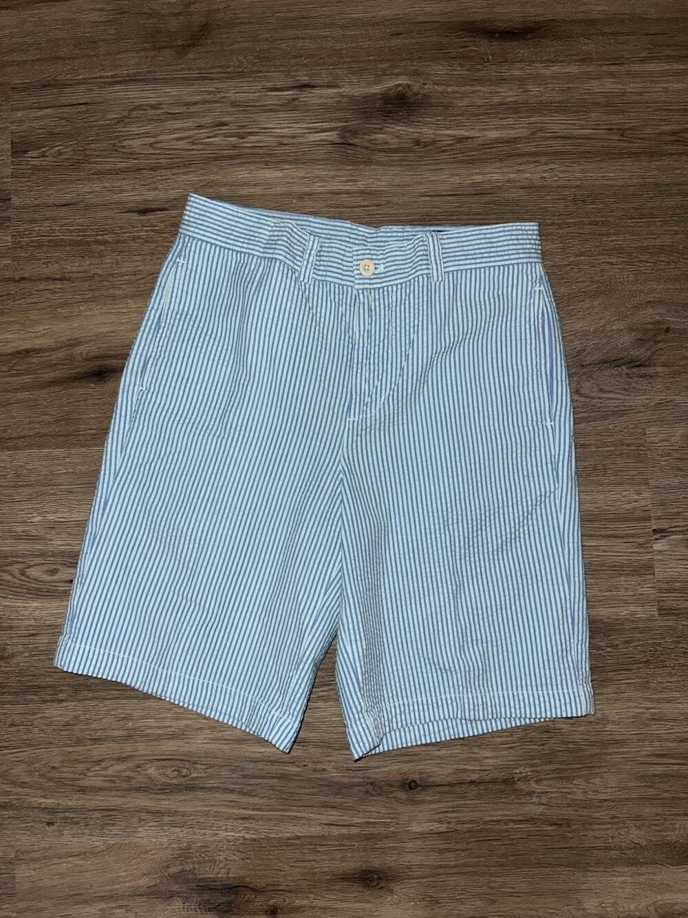 Vineyard Vines Boys 14 Club Short Blue White Striped Seersucker Whale Preppy